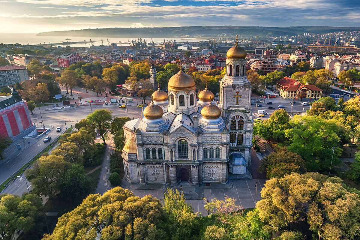 Aerial view of The Cathedral of the Assumption in Varna