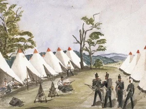 Light Division Camp near Varna at Aladdyn looking westwards 1854 – Watercolour by Lieutenant William Thomas