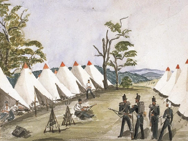 Light Division Camp near Varna at Aladdyn looking westwards 1854 – Watercolour by Lieutenant William Thomas